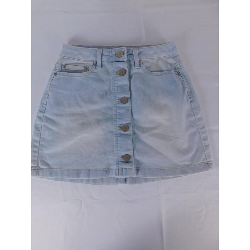 No Boundaries Denim Skirt Juniors 5 Light Wash High Rise Button Front Mini